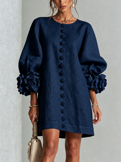 Robe courte Fleur de Minuit à poignets fleuris