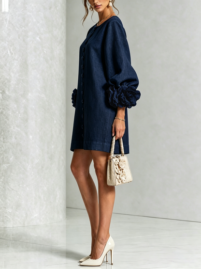 Robe courte Fleur de Minuit à poignets fleuris