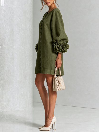 Robe courte Fleur de Minuit à poignets fleuris