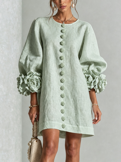 Robe courte Fleur de Minuit à poignets fleuris