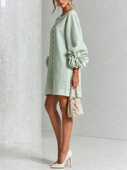 Robe courte Fleur de Minuit à poignets fleuris
