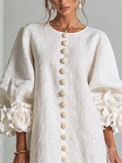Robe courte Fleur de Minuit à poignets fleuris