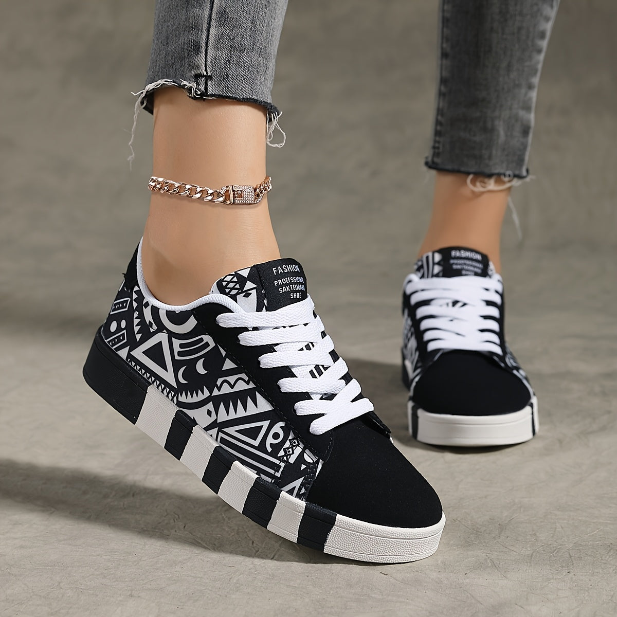 Baskets basses géométriques YAMEPP pour femmes – Décontractées et polyvalentes