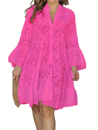 Robe chemise ample à col V pour femme, à manches évasées et patchwork