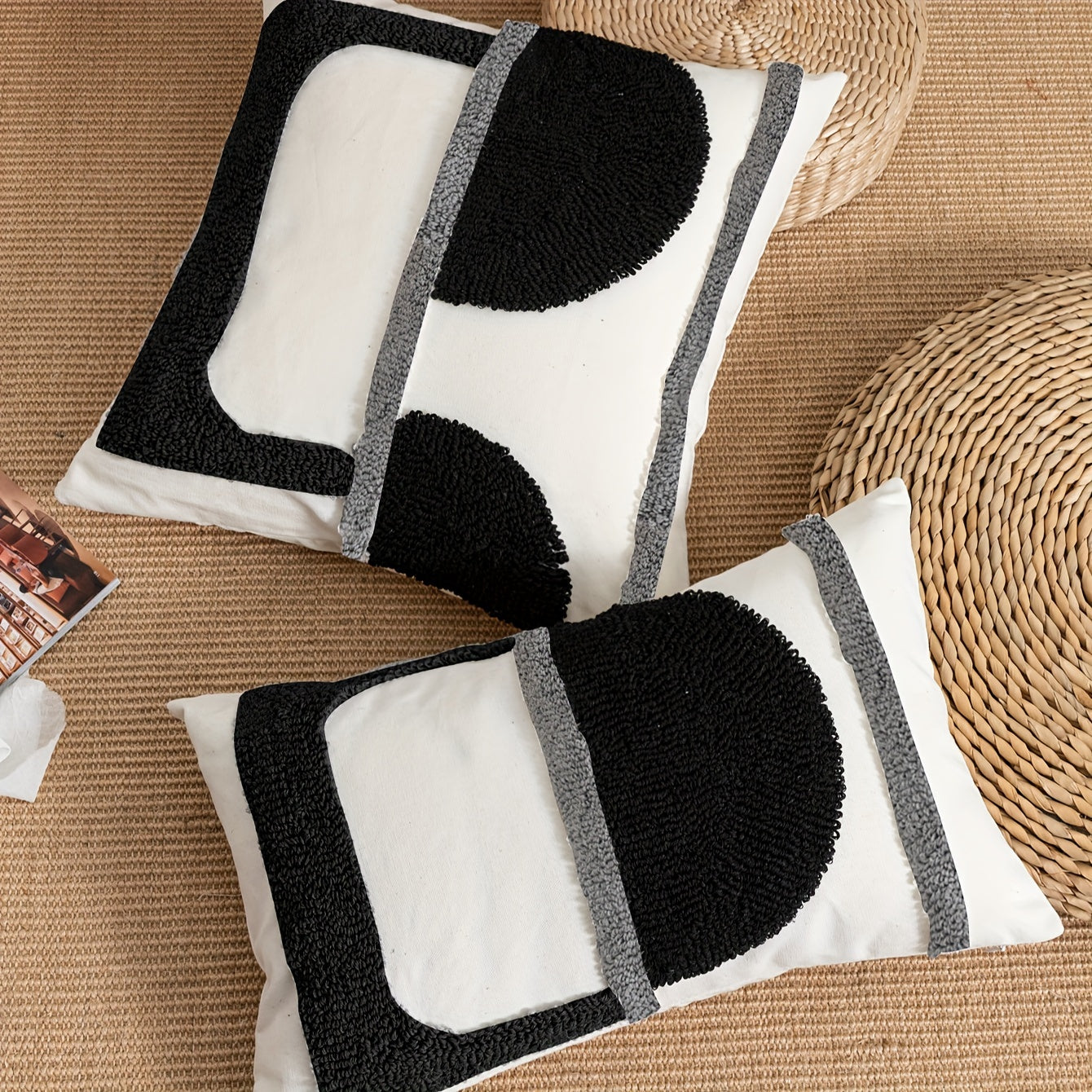 2 pièces : Housse de coussin velours géométrique abstraite avec rembourrage