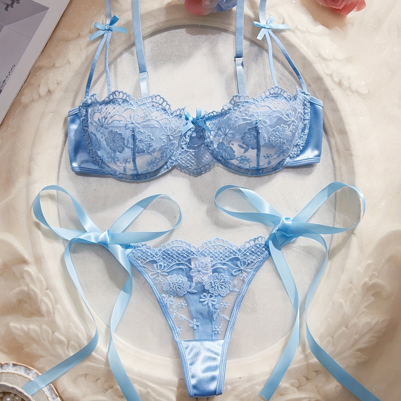 Ensemble soutien-gorge à nœud floral rouge vin de la Saint-Valentin 💘