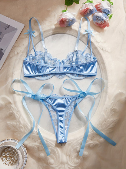 Ensemble soutien-gorge à nœud floral rouge vin de la Saint-Valentin 💘