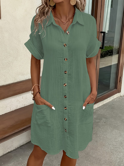 Atasha - Robe chemise unie à col à revers