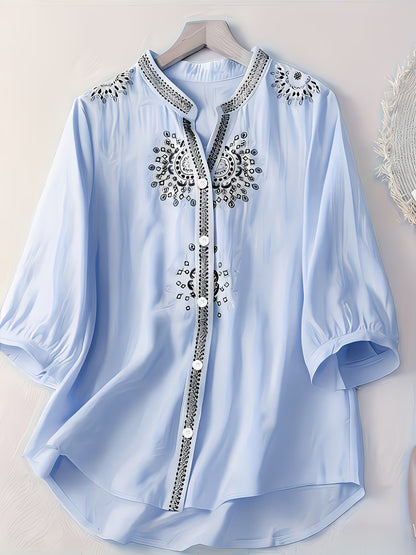 Aurora -Chemise brodée tendance à manches courtes
