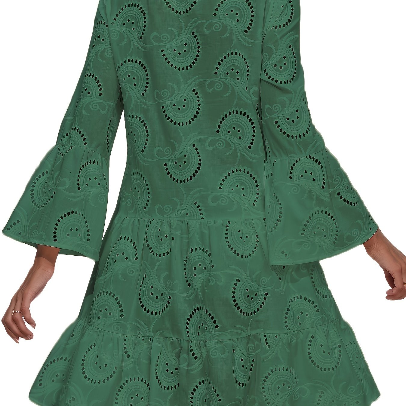 Robe chemise ample à col V pour femme, à manches évasées et patchwork