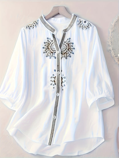 Aurora -Chemise brodée tendance à manches courtes