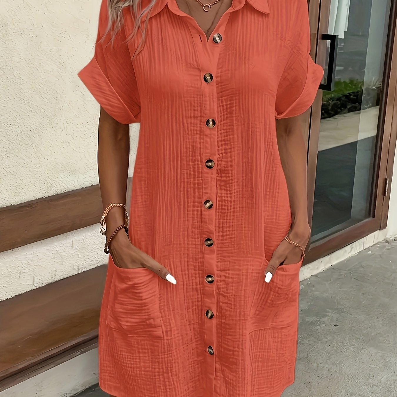 Atasha - Robe chemise unie à col à revers