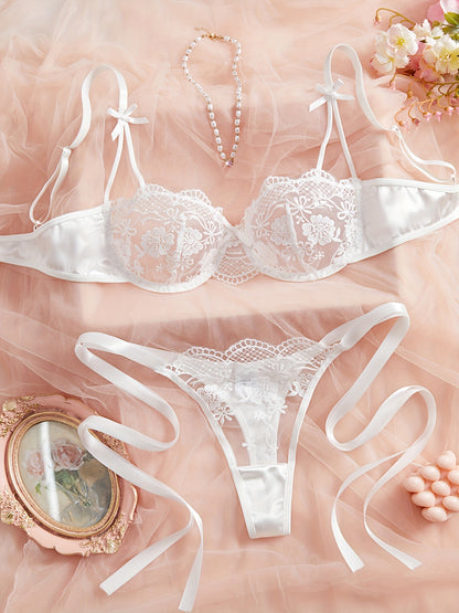 Ensemble soutien-gorge à nœud floral rouge vin de la Saint-Valentin 💘