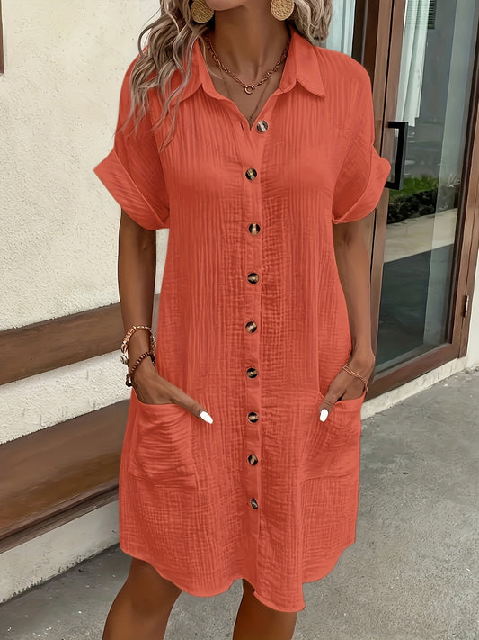 Atasha - Robe chemise unie à col à revers