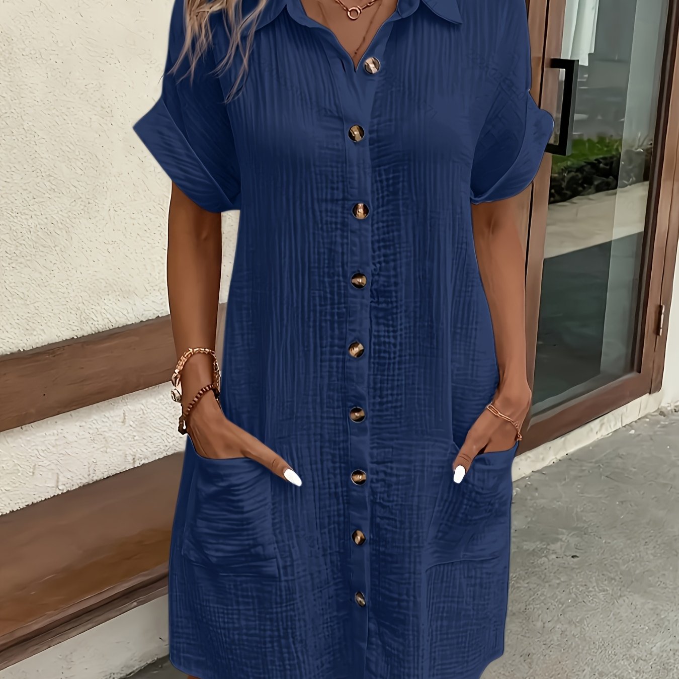 Atasha - Robe chemise unie à col à revers