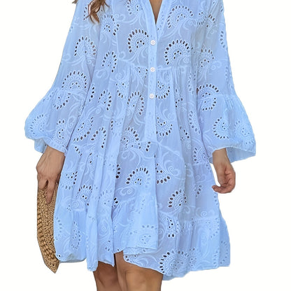 Robe chemise ample à col V pour femme, à manches évasées et patchwork