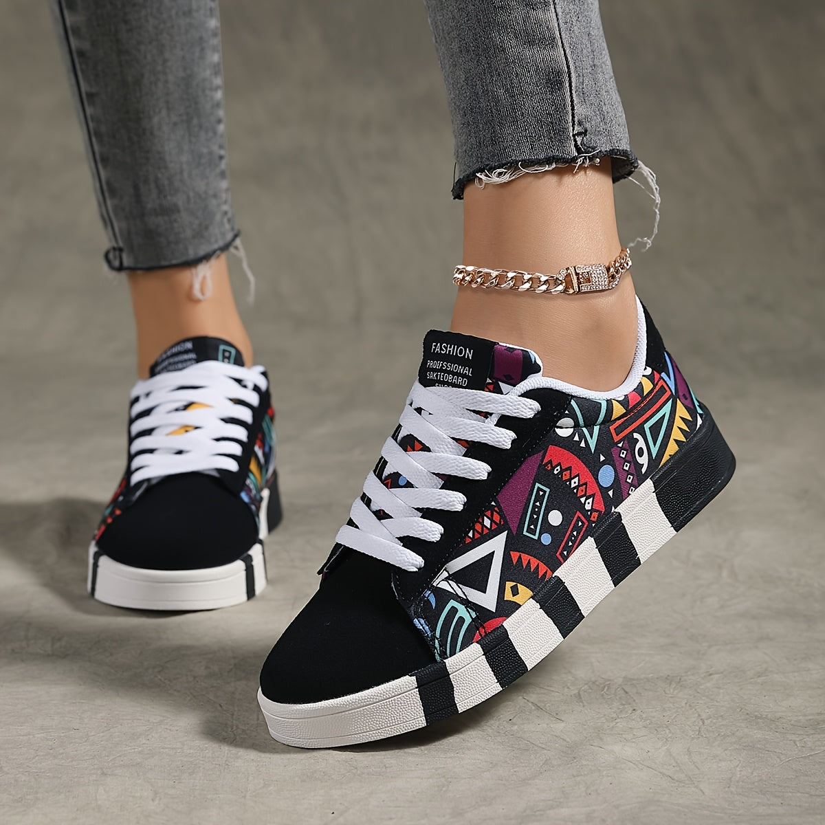 Baskets basses géométriques YAMEPP pour femmes – Décontractées et polyvalentes