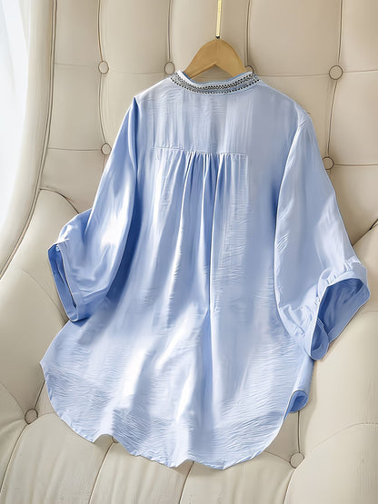 Aurora -Chemise brodée tendance à manches courtes
