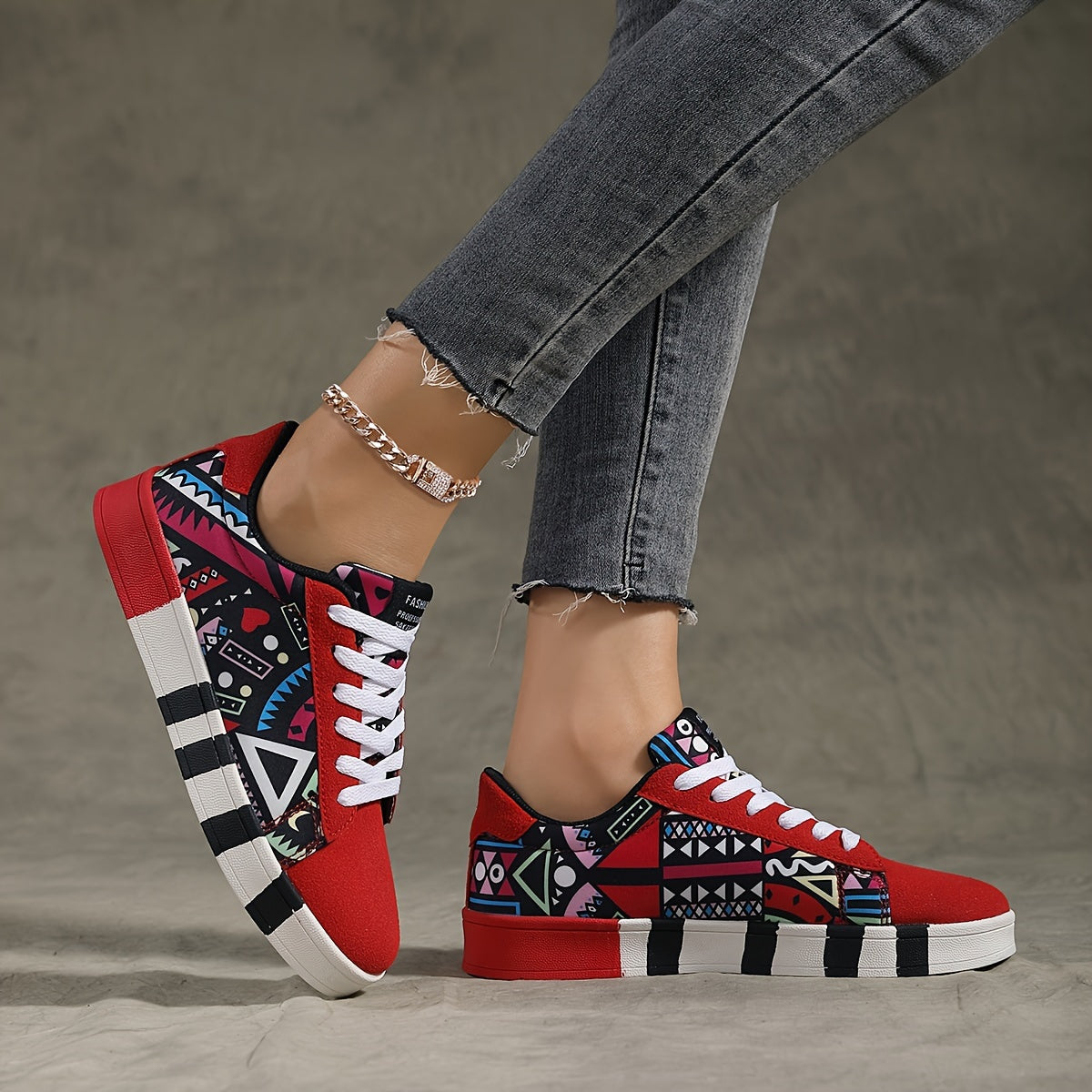 Baskets basses géométriques YAMEPP pour femmes – Décontractées et polyvalentes