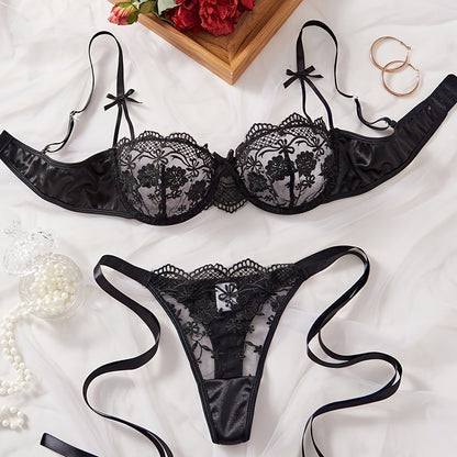 Ensemble soutien-gorge à nœud floral rouge vin de la Saint-Valentin 💘