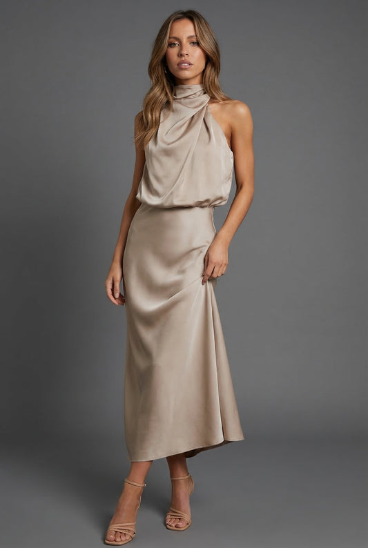 Élégance en satin à col licou pour toutes les occasions
